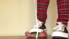 Dick Box Trampling By Black Converse With Dick On Doggy Lead