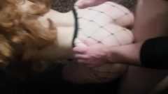Spicy Cutie Wearing Fishnet Banged In Doggy And Cum Shot On Butt